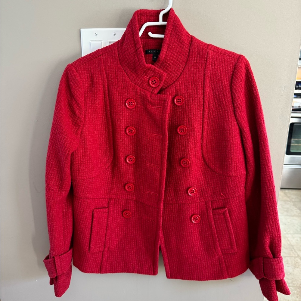 Red Elegant Scarlet Double-Breasted Pea Coat